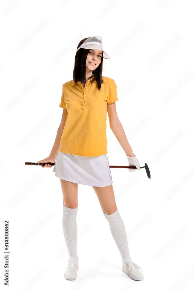 Beautiful female golfer isolated on white Beautiful female golfer isolated on white
