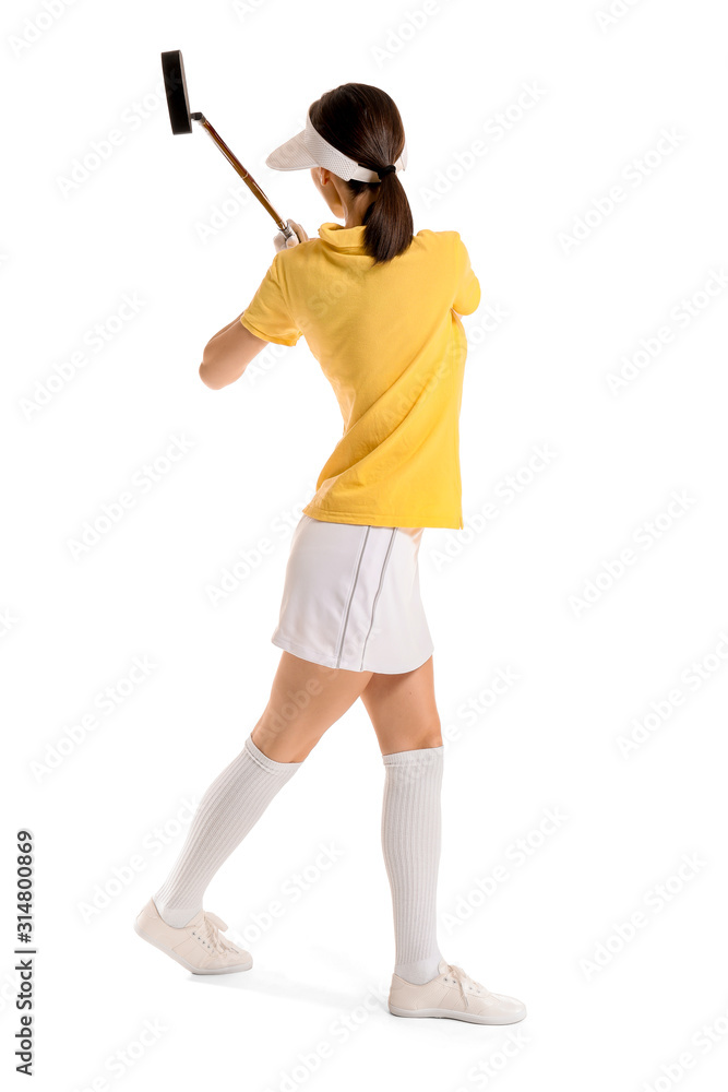 Beautiful female golfer isolated on white Beautiful female golfer isolated on white