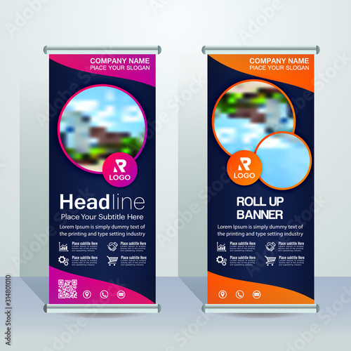 Modern Roll up banner design template, vertical, abstract background, pull up design, modern x-banner, rectangle size.