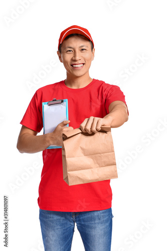 Asian worker of food delive...