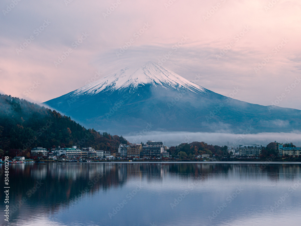 Mt.Fuji in the morning at Kawaguchiko lake , Yamanashi , Japan