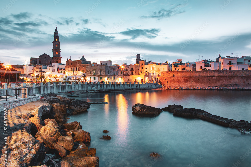 Fototapeta premium night city view of Monopoli Apulia Italy