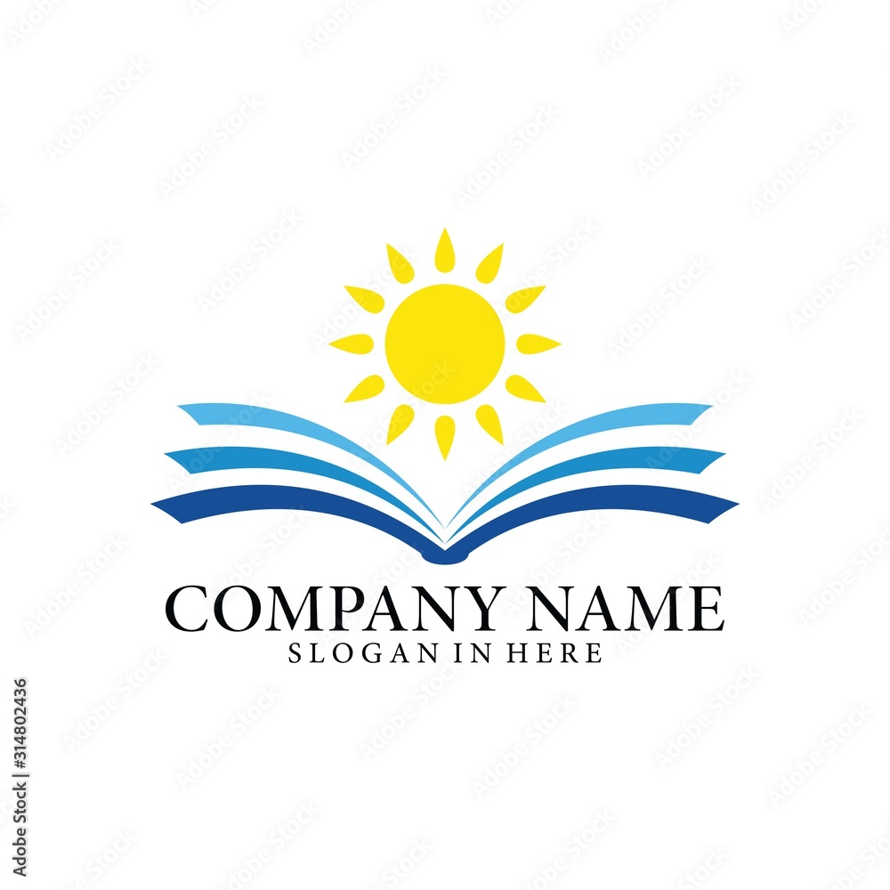 Open book and sunshine. Concept logo design. Symbolizes the great power of knowledge, the light of education, development of knowledge, and educational ideals. Open book and sunshine. Concept logo design. Symbolizes the great power of knowledge, the light of education, development of knowledge, and educational ideals.