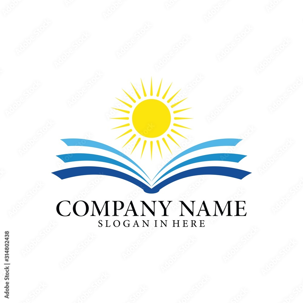 Open book and sunshine. Concept logo design. Symbolizes the great power of knowledge, the light of education, development of knowledge, and educational ideals. Open book and sunshine. Concept logo design. Symbolizes the great power of knowledge, the light of education, development of knowledge, and educational ideals.