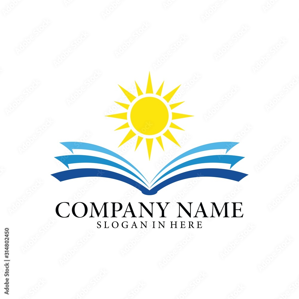 Open book and sunshine. Concept logo design. Symbolizes the great power of knowledge, the light of education, development of knowledge, and educational ideals. Open book and sunshine. Concept logo design. Symbolizes the great power of knowledge, the light of education, development of knowledge, and educational ideals.