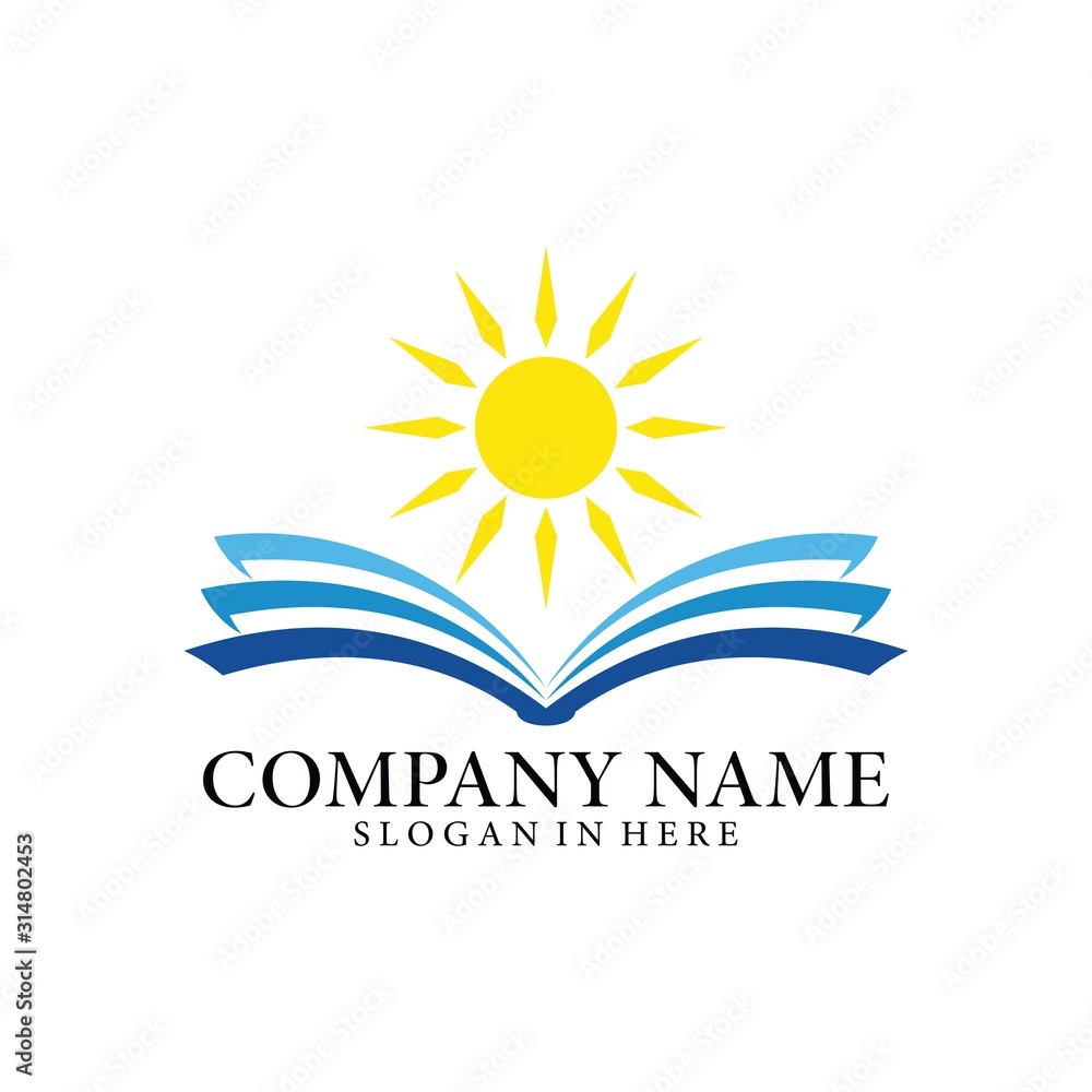 Open book and sunshine. Concept logo design. Symbolizes the great power of knowledge, the light of education, development of knowledge, and educational ideals. Open book and sunshine. Concept logo design. Symbolizes the great power of knowledge, the light of education, development of knowledge, and educational ideals.