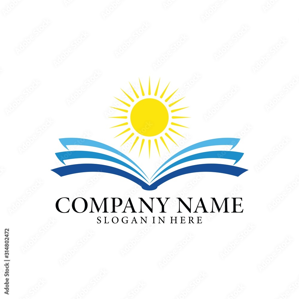 Open book and sunshine. Concept logo design. Symbolizes the great power of knowledge, the light of education, development of knowledge, and educational ideals. Open book and sunshine. Concept logo design. Symbolizes the great power of knowledge, the light of education, development of knowledge, and educational ideals.
