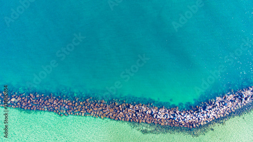 Panama City Beach Aerial View separation of water by rocks, Florida , USA
