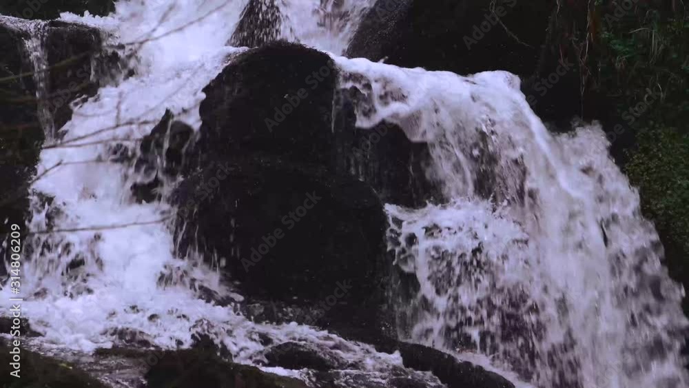 Water Crashing Around Rocks on Waterfall in forest park Water Crashing Around Rocks on Waterfall in forest park