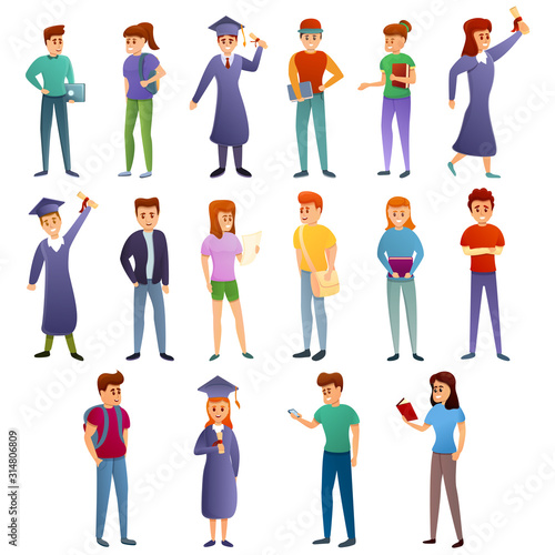 University icons set. Cartoon set of university vector icons for web design