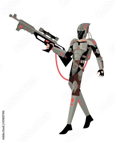 science fiction space soldier with rifle gun
