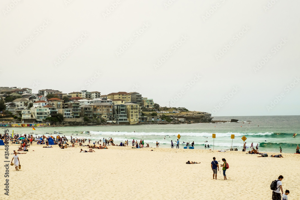 Tourists at the Bondi Beach in Sydney, Australia Tourists at the Bondi Beach in Sydney, Australia