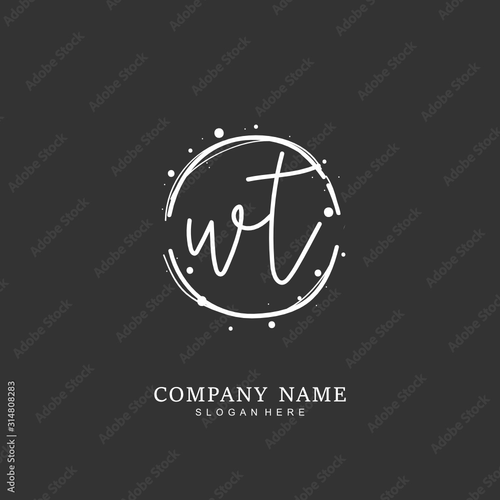 Handwritten initial letter W T WT for identity and logo. Vector logo template with handwriting and signature style. Handwritten initial letter W T WT for identity and logo. Vector logo template with handwriting and signature style.