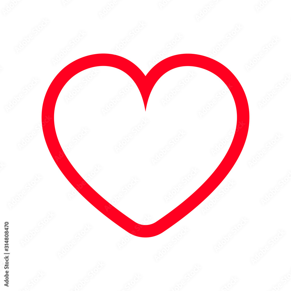 Simple line love rounded red heart icon.