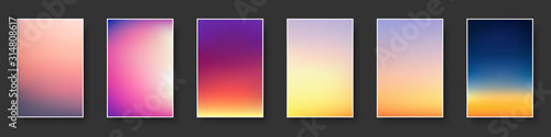Fototapeta Naklejka Na Ścianę i Meble -  Set of colorful sunset and sunrise sea. Blurred modern gradient mesh background paper cards.
