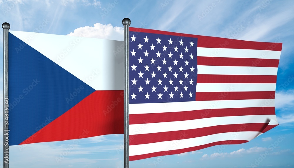 Obraz premium 3D illustration of USA and Czech-Republic flag