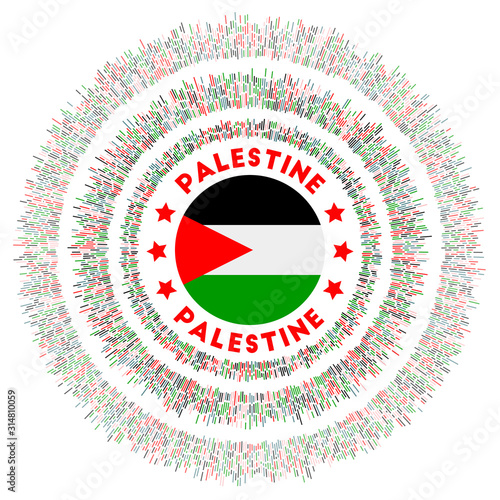 Palestine symbol. Radiant country flag with colorful rays. Shiny sunburst with Palestine flag. Trendy vector illustration.