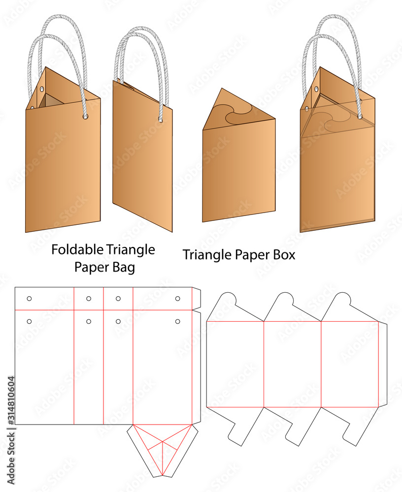 Paper Bag packaging die cut template design. 3d mock-up Stock Vector