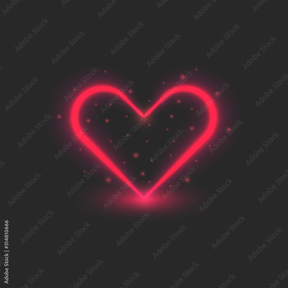 Blank Valentine card red heart glowing neon, emblem installation for Valentines Day party poster