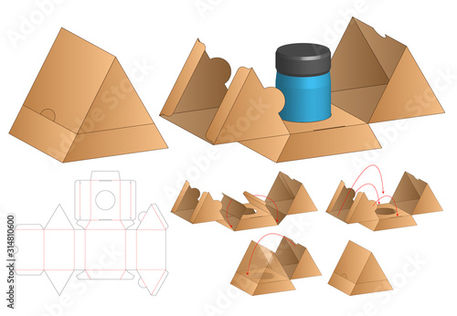 Triangle Box packaging die cut template design. 3d mock-up