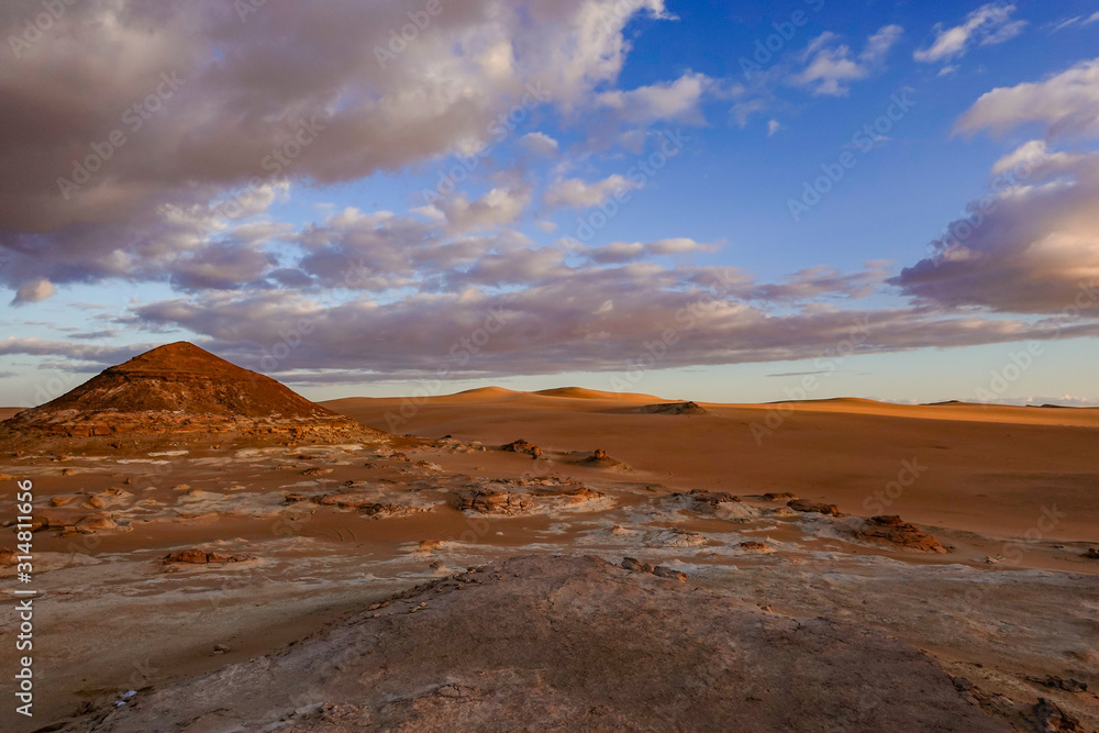 Siwa Oasis, Egypt The desert landscape at sunset outside the oasis.