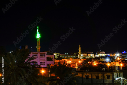 Siwa Oasis, Egypt The Siwa skyline and mosque at night.