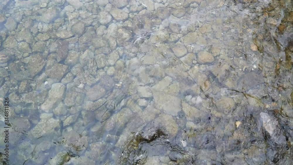 Surface of water flow with many rockies on the bottom of the canal Surface of water flow with many rockies on the bottom of the canal