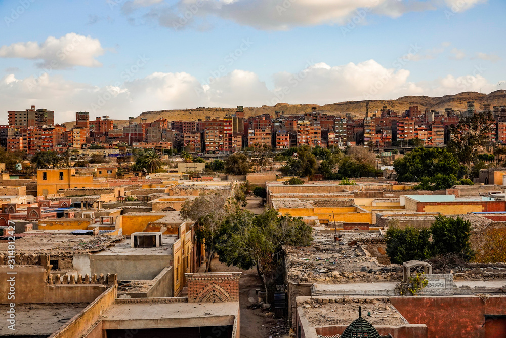 Cairo, Egypt, The neighborhood of Mansheya Nasir in the setting sun.