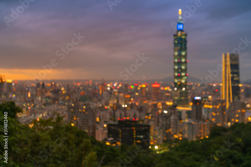 Blur light city of Taipei skyline night view, abstract background