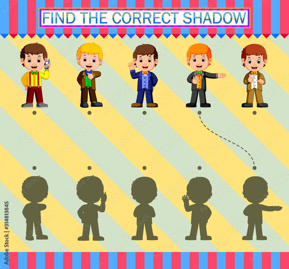 Find the correct shadow. Cartoon young businessman characters of illustration Find the correct shadow. Cartoon young businessman characters of illustration