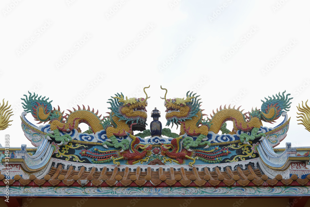 chinese dragon statue on the roof of temple chinese dragon statue on the roof of temple