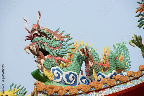 chinese dragon statue on the roof of temple