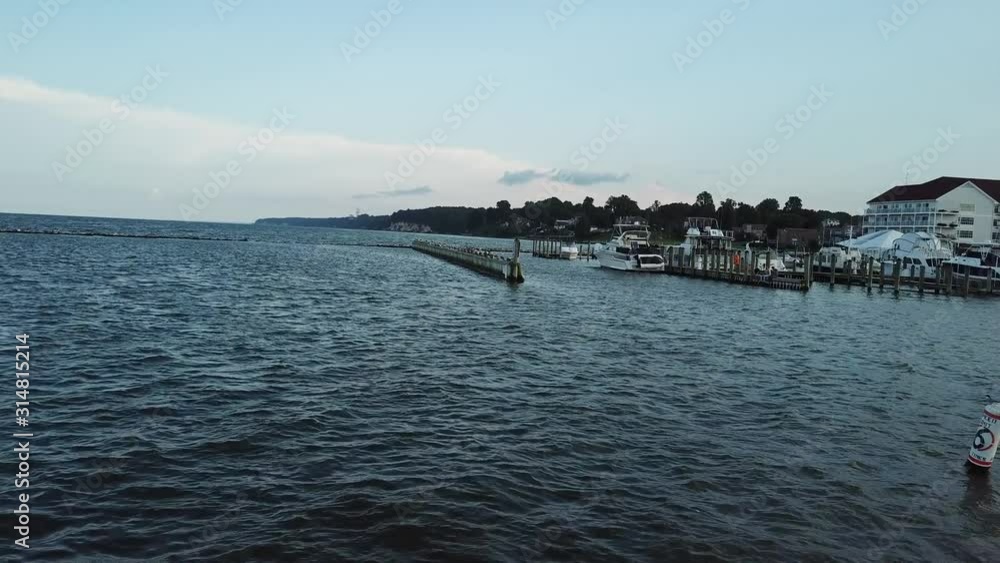 Dramatic Aerial View on Chesapeake Bay Waterfront, Harbor and Boats in Marina. Maryland USA Dramatic Aerial View on Chesapeake Bay Waterfront, Harbor and Boats in Marina. Maryland USA