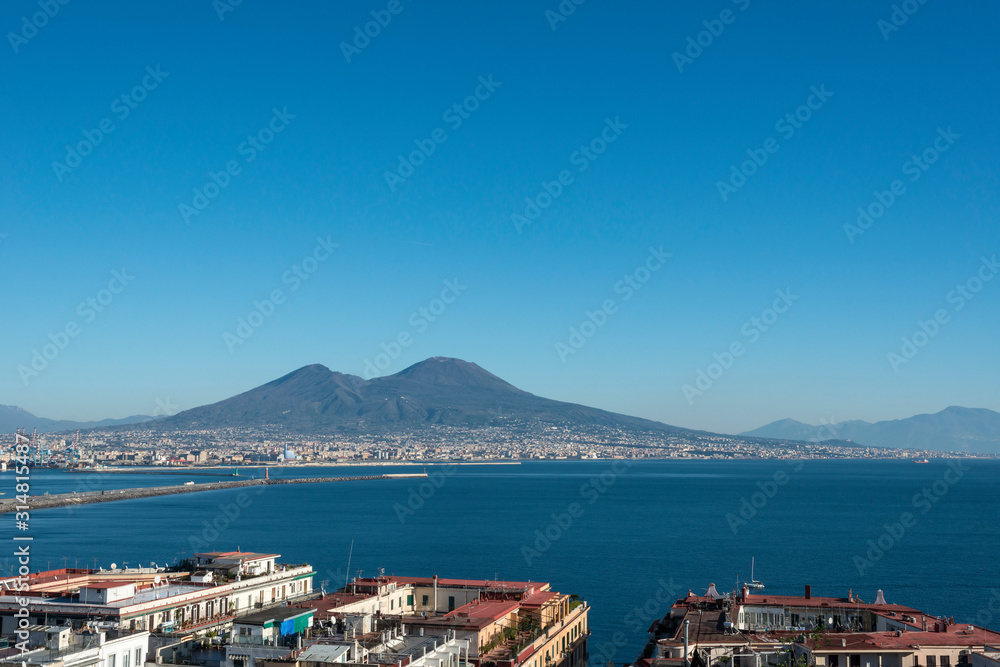 View of Naples and volcano Vesuvius, Naples bay (Napoli bay), Italy