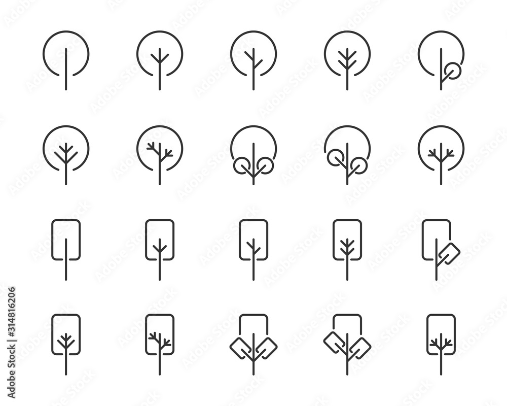 set of tree icons, forest, nature set of tree icons, forest, nature