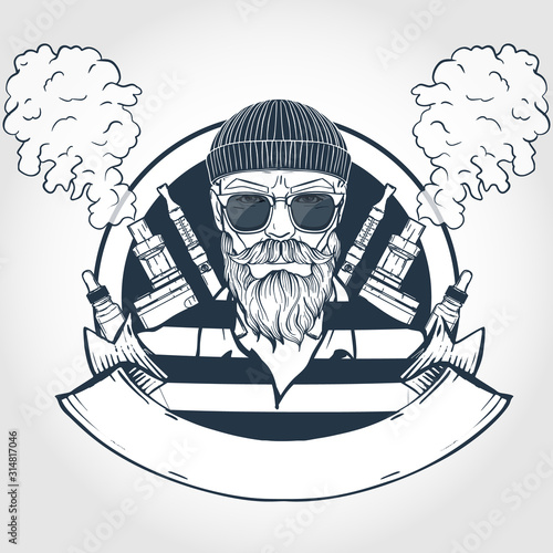 Sketch of hipster with vaporizer cigarette
