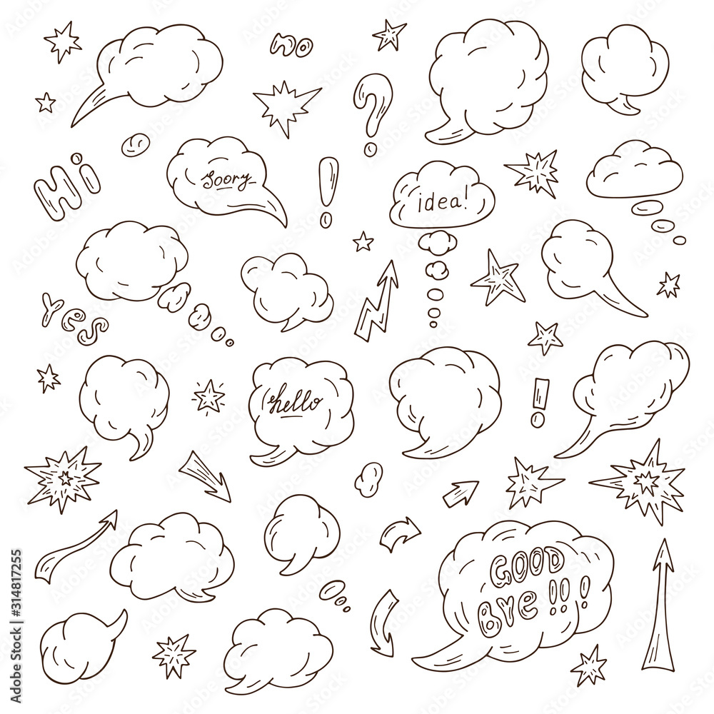 Comic Speech Bubbles, signs and elements - hand drawn doodle set Comic Speech Bubbles, signs and elements - hand drawn doodle set