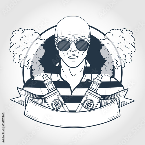Sketch of hipster with vaporizer cigarette