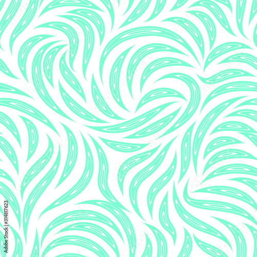 Seamless vector pattern of smooth lines with cuts inside in a Aqua Menthe trendy color. Texture for fabric or packaging isolated on white background.