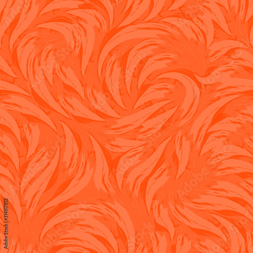 Bright vector abstract texture in trendy Lush Lava colors 2020. Pattern from strokes of orange paint for printing on textiles or wrapping paper.