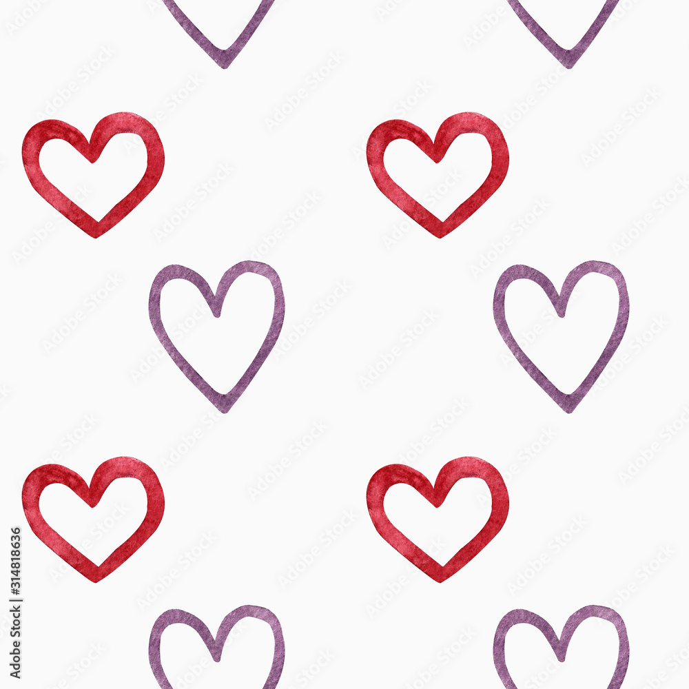 Seamless pattern with hearts on white background Watercolor illustration. Valentines day Seamless pattern with hearts on white background Watercolor illustration. Valentines day