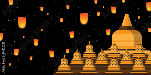 borobudur temple illustration for vesak day banner, poster, print etc.
