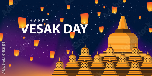 borobudur temple illustration for vesak day banner, poster, print etc.