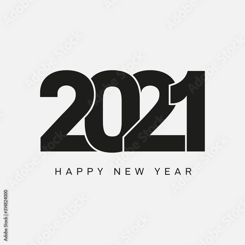 Happy New Year 2021 logo text design. Cover of business diary for 2021 with wishes. Brochure design template, card, banner. Holiday, vector illustration. Isolated on white background.