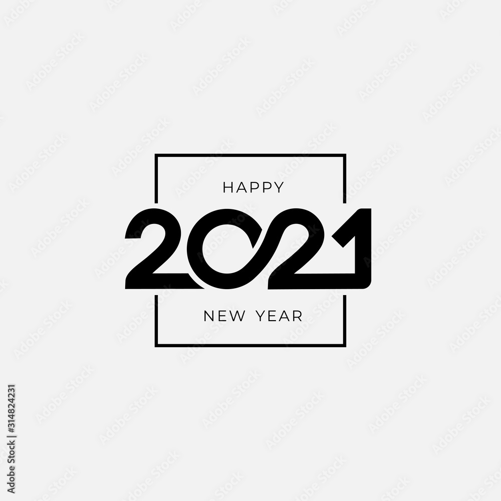 Happy new year logo design 2021. Text design pattern. Vector with black holiday label. Isolated signs on white background. Happy new year logo design 2021. Text design pattern. Vector with black holiday label. Isolated signs on white background.