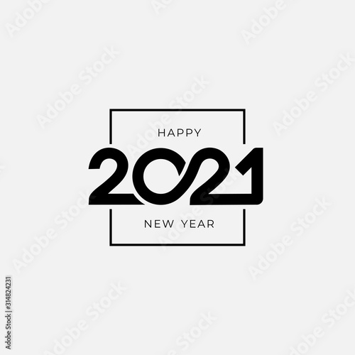 Happy new year logo design 2021. Text design pattern. Vector with black holiday label. Isolated signs on white background.