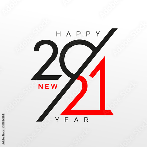 Modern logo 2021 facet logo text design. Happy New Year label and happy holidays template card. Cover of business diary for 2021 with wishes. Brochure design template, Xmas banner. Vector Christmas.