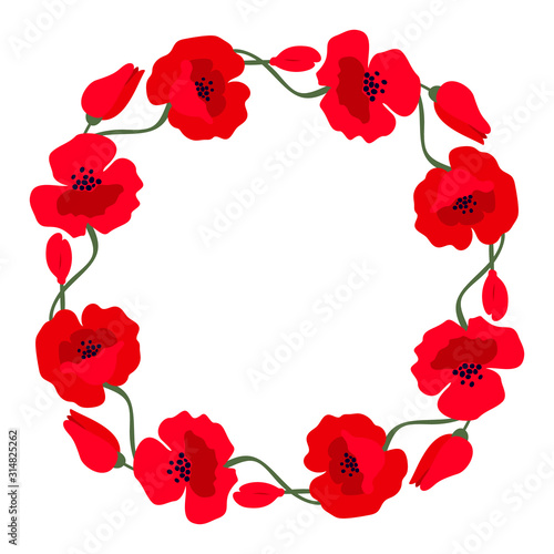 Wreath with red poppies isolated on a white background. Vector illustration.