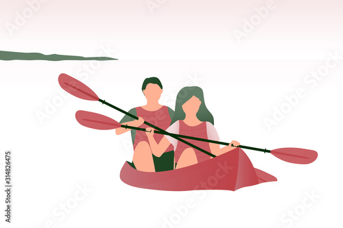 Kayakers swimming in the kayak. Kayak in the sea