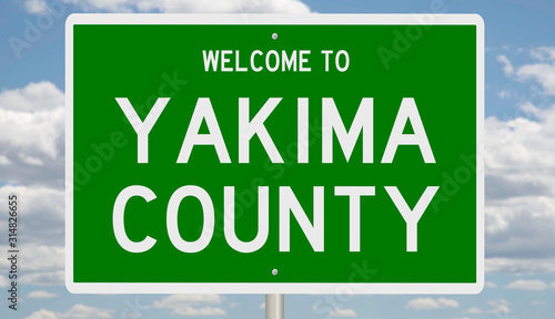 Rendering of a green 3d highway sign for Yakima County photo